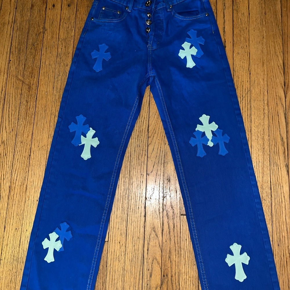 Blue Cross Patterned Men's Jeans